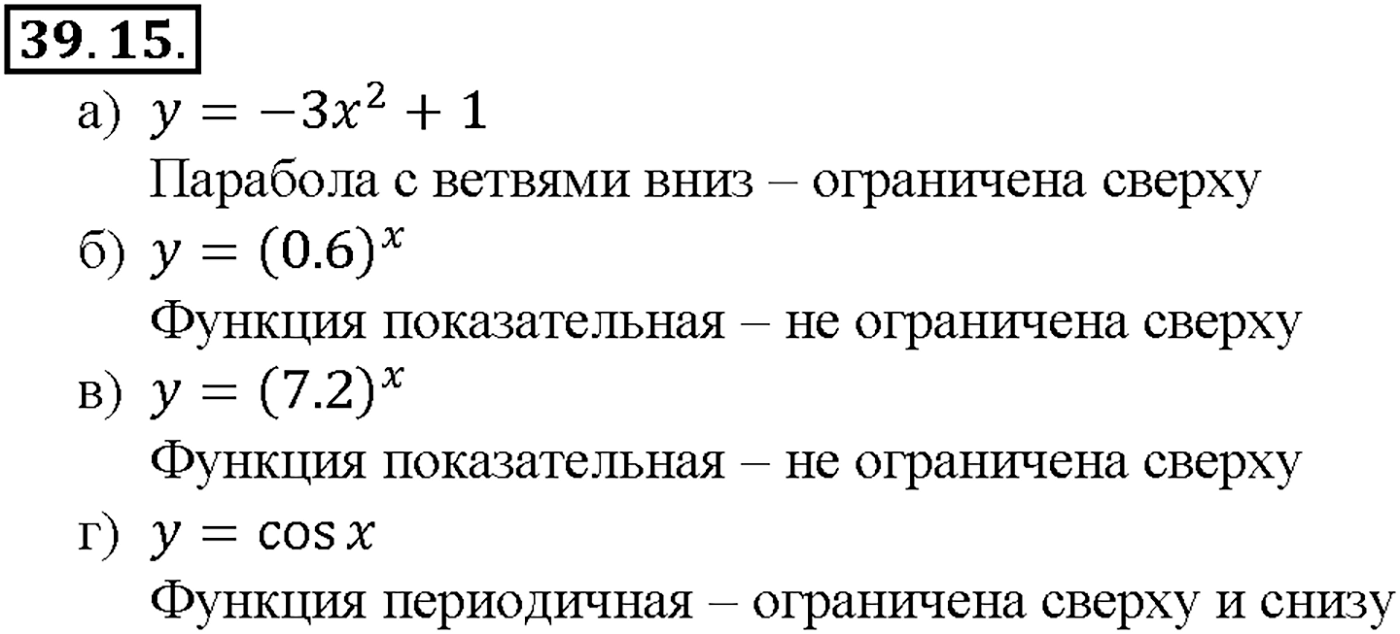 Глава 7. Показательная и логарифмическая функции. §39. Показательная функция, ее свойства и график. Номер №39.15 — решение 1