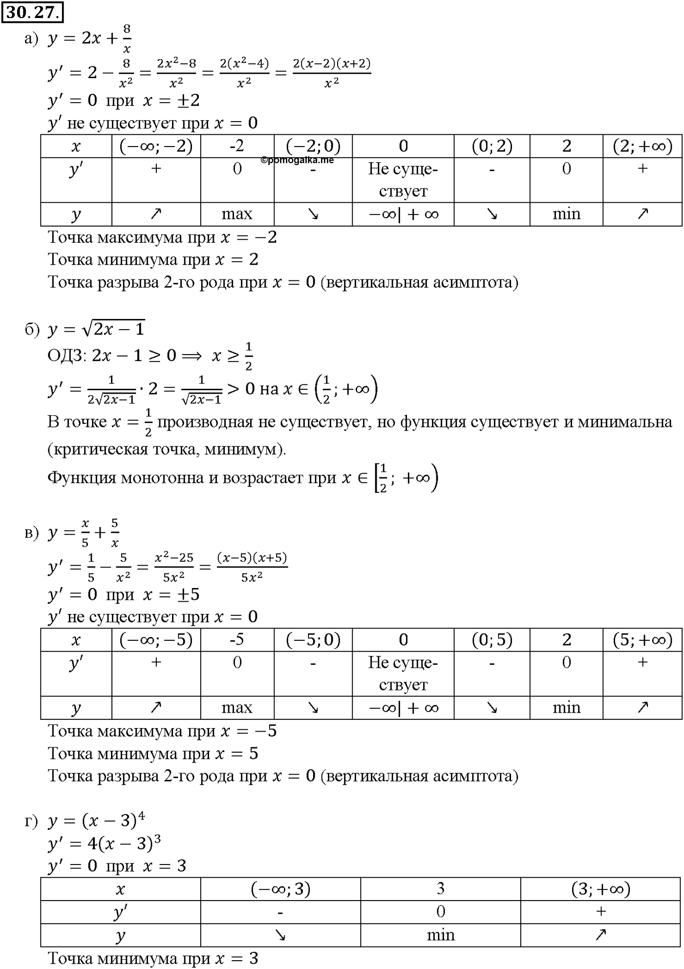 Глава 5. Производная. §30. Применение производной для исследования функций на   монотонность и экстремумы. Номер №30.27 — решение 1