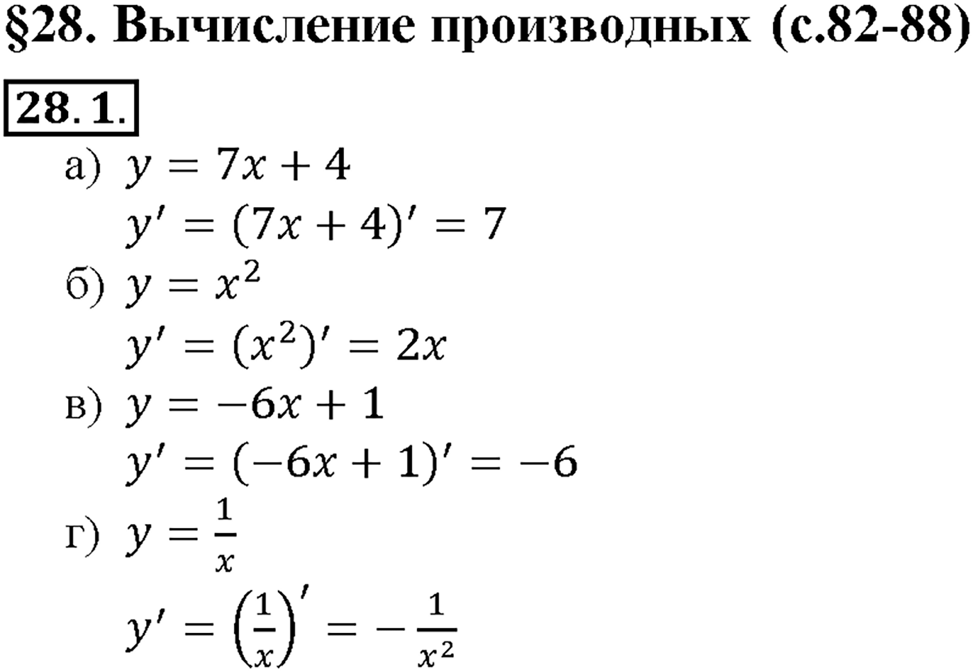 Глава 5. Производная. §28. Вычисление производных. Номер №28.1 — решение 1