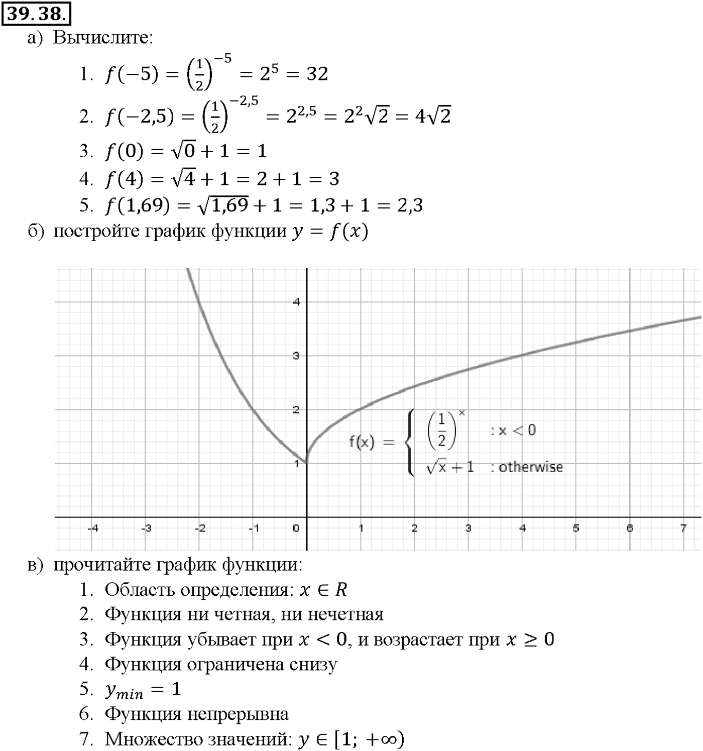 Глава 7. Показательная и логарифмическая функции. §39. Показательная функция, ее свойства и график. Номер №39.38 — решение 1