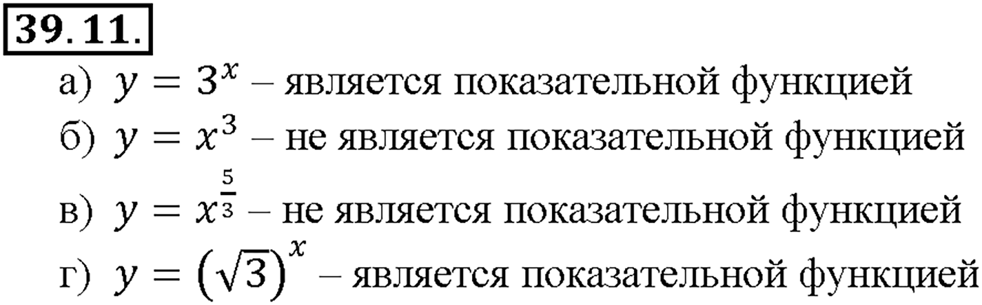 Глава 7. Показательная и логарифмическая функции. §39. Показательная функция, ее свойства и график. Номер №39.11 — решение 1