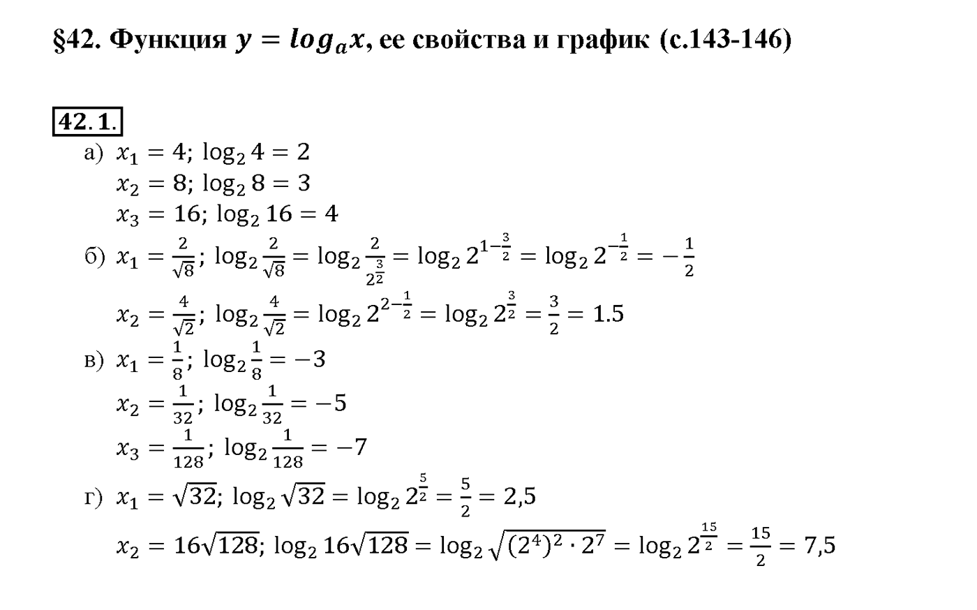 Глава 7. Показательная и логарифмическая функции. §42. Функция у = log a x, ее свойства и график. Номер №42.1 — решение 1
