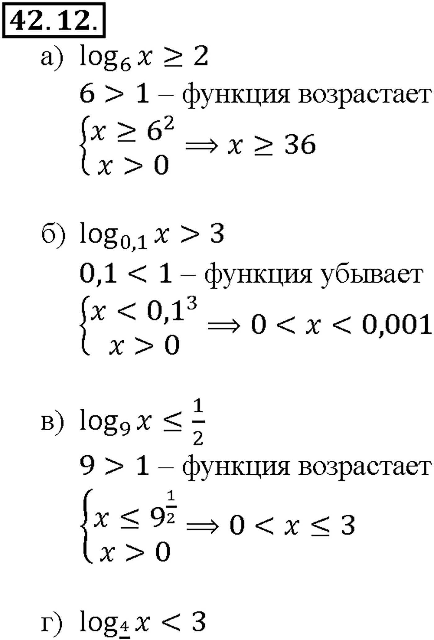 Глава 7. Показательная и логарифмическая функции. §42. Функция у = log a x, ее свойства и график. Номер №42.12 — решение 1