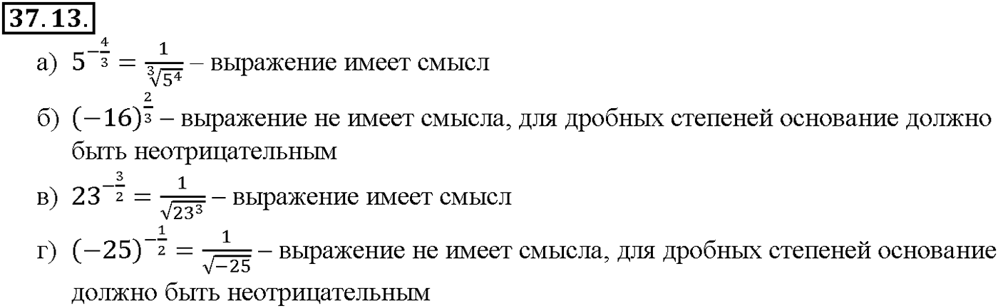 Глава 6. Степени и корни. Степенные функции. §37. Обобщение понятия о показателе степени. Номер №37.13 — решение 1