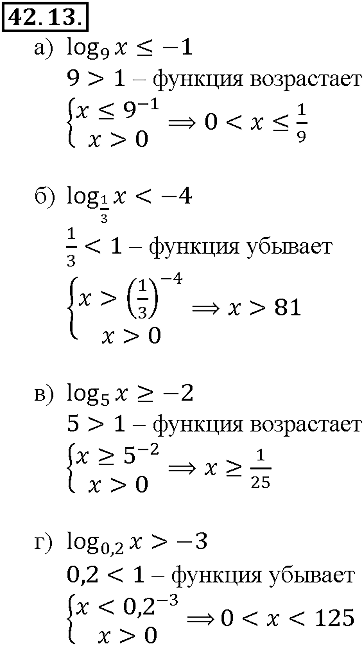 Глава 7. Показательная и логарифмическая функции. §42. Функция у = log a x, ее свойства и график. Номер №42.13 — решение 1