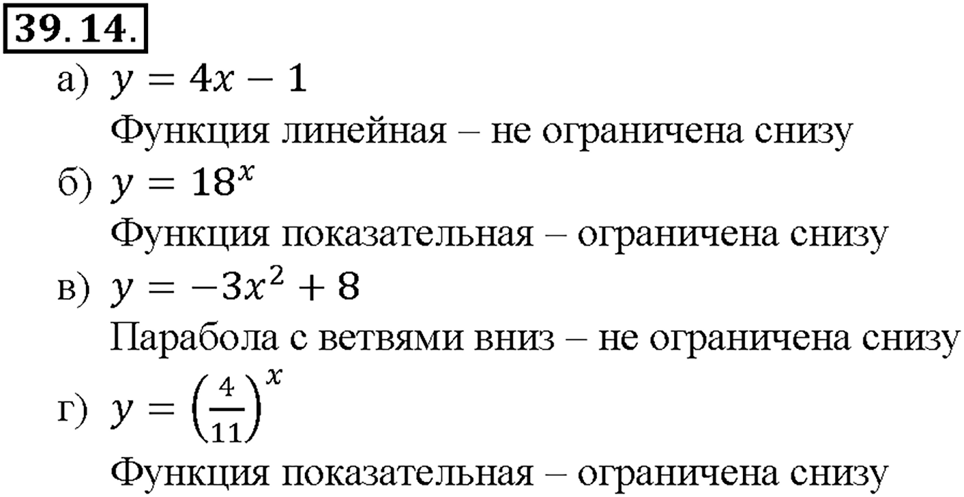 Глава 7. Показательная и логарифмическая функции. §39. Показательная функция, ее свойства и график. Номер №39.14 — решение 1