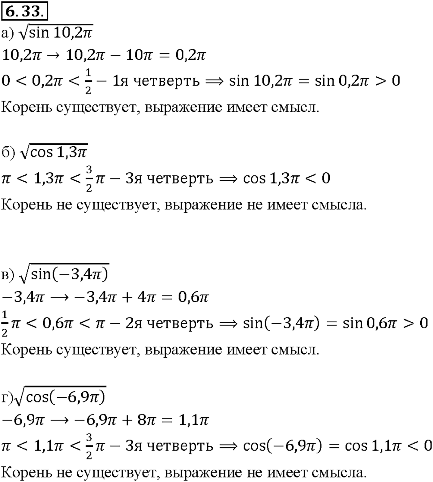 Глава 2. Тригонометрические функции. §6. Синус и косинус. Тангенс и котангенс. Номер №6.33 — решение 1