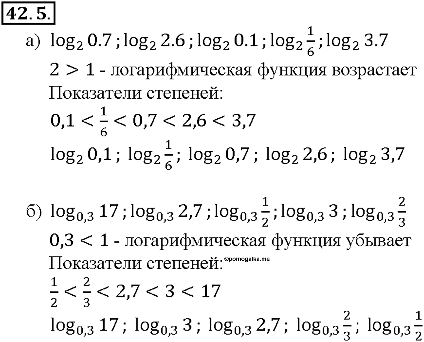 Глава 7. Показательная и логарифмическая функции. §42. Функция у = log a x, ее свойства и график. Номер №42.5 — решение 1