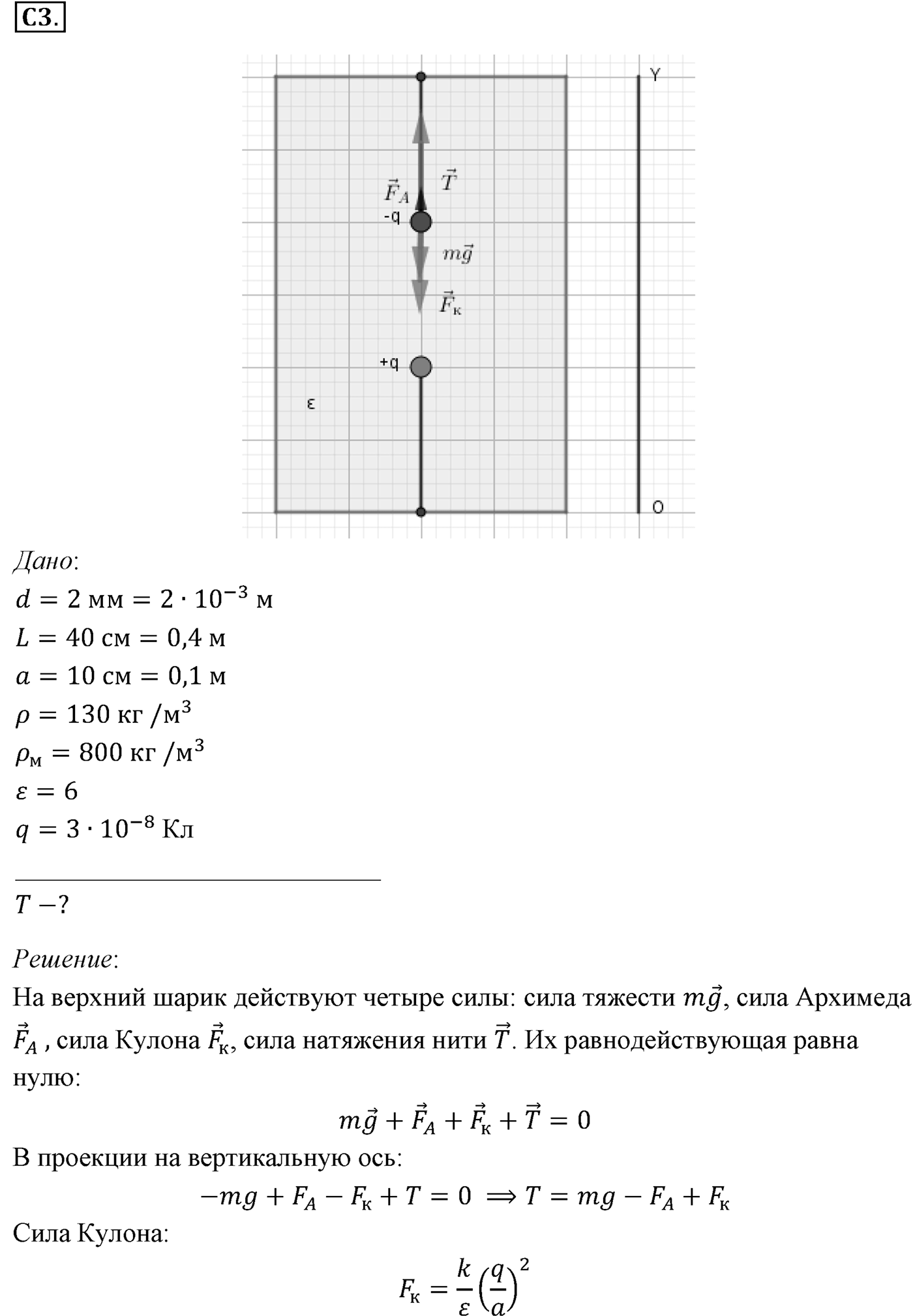 Глава 14. Электростатика. §86. Пример решения задач по теме «Закон Кулона». Параграф №86 задание ЕГЭ C3 — решение 1