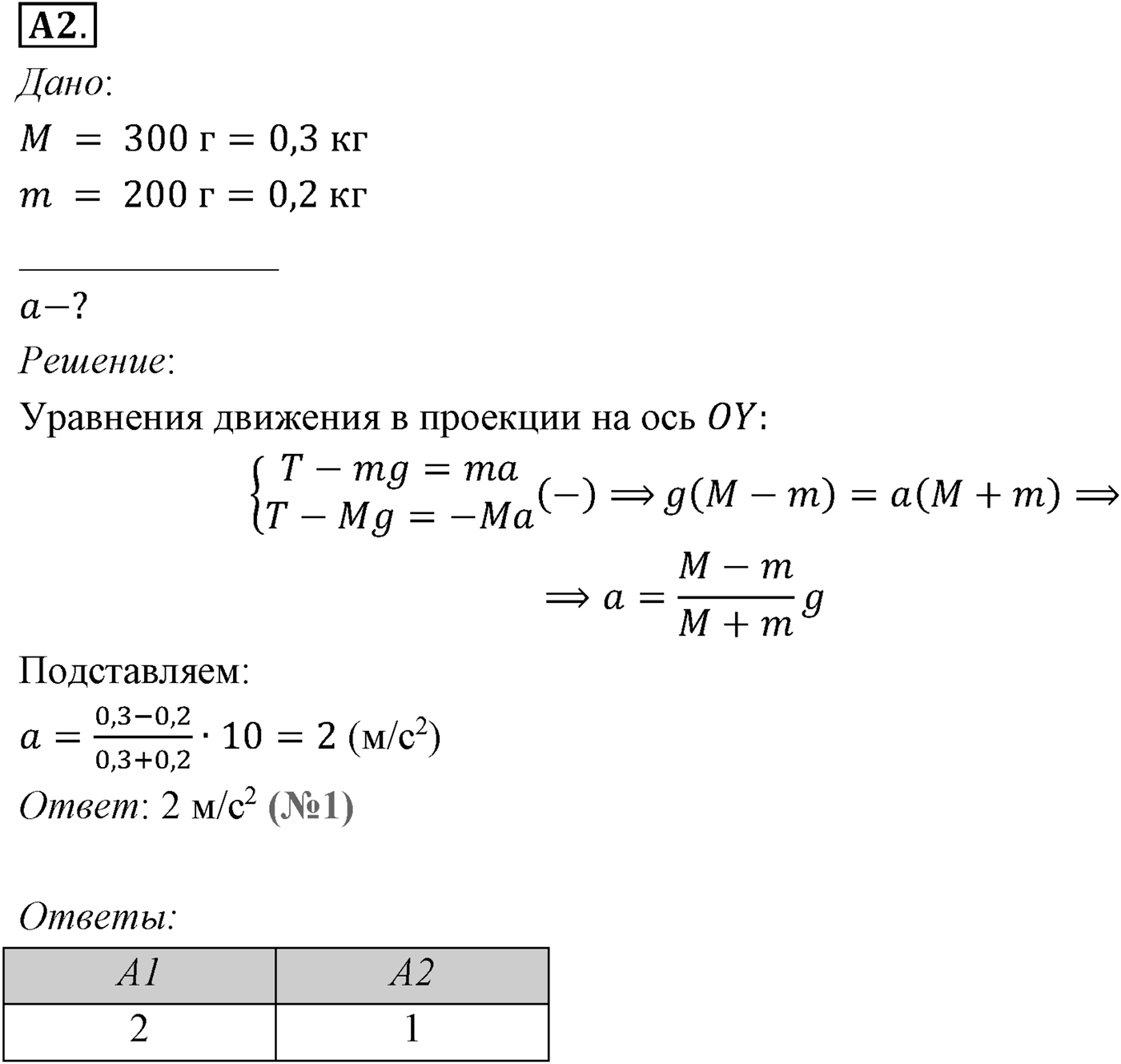 Глава 2. Динамика. Законы механики Ньютона. §23. Примеры решения задач по теме «Второй закон Ньютона». Параграф №23 задание ЕГЭ A-2 — решение 1