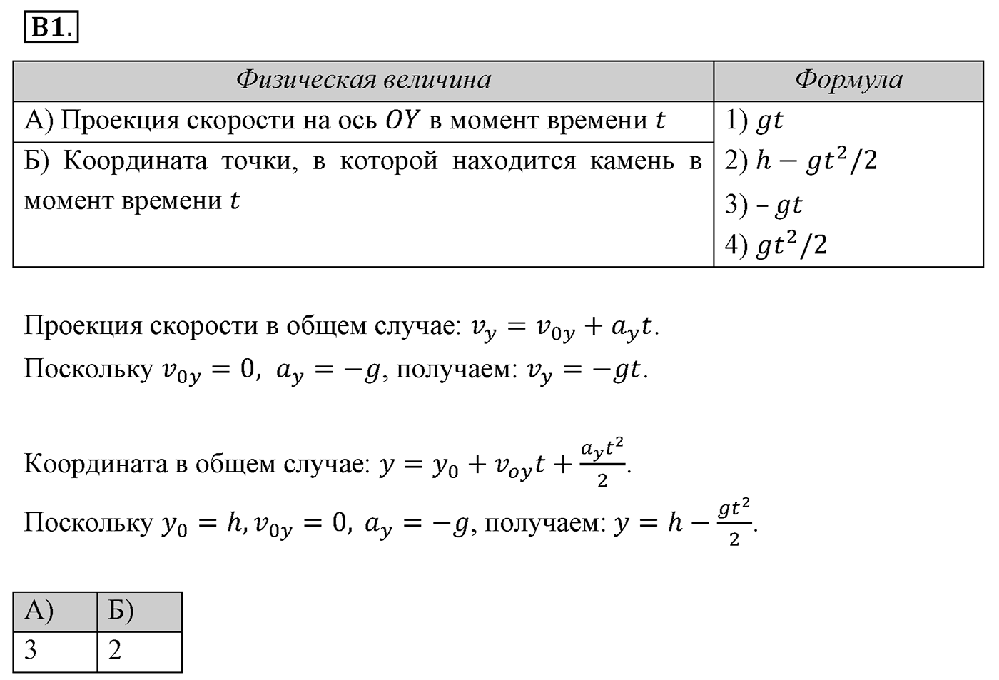 Глава 1. Кинематика точки и твёрдого тела. §14. Примеры решения задач по теме «Движение с постоянным ускорением свободного падения». Параграф №14 задание ЕГЭ B1 — решение 1