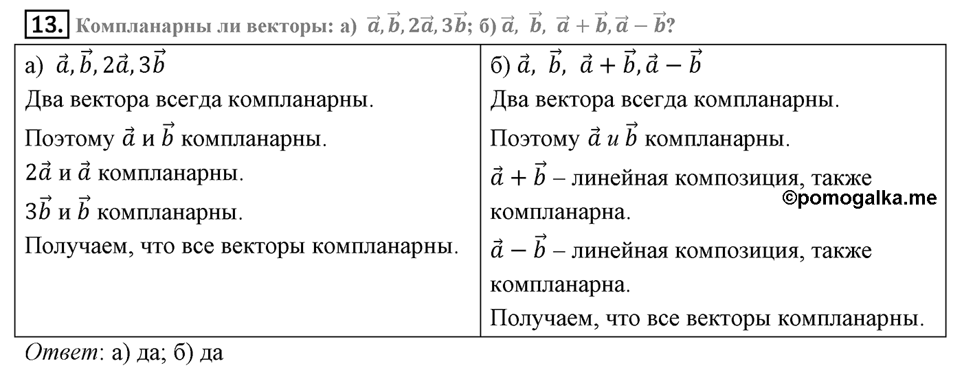 Глава VI. Векторы в пространстве. §3. Компланарные векторы. Страницы 156-157 вопрос №13 — решение 1