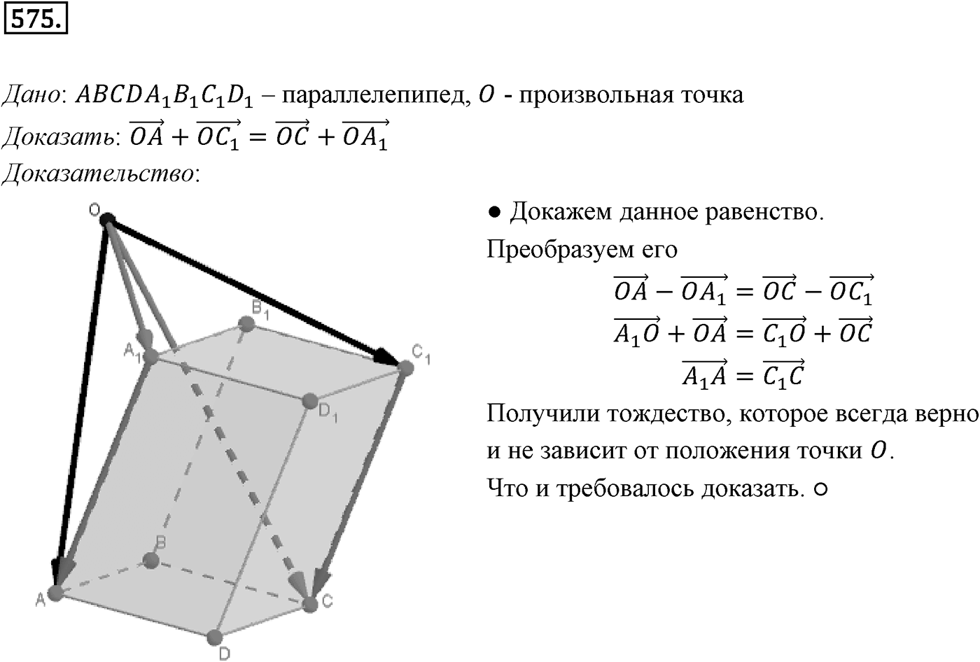 Глава VI. Векторы в пространстве. §2. Сложение и вычитание векторов. Умножение вектора на число. Номер №575 — решение 1