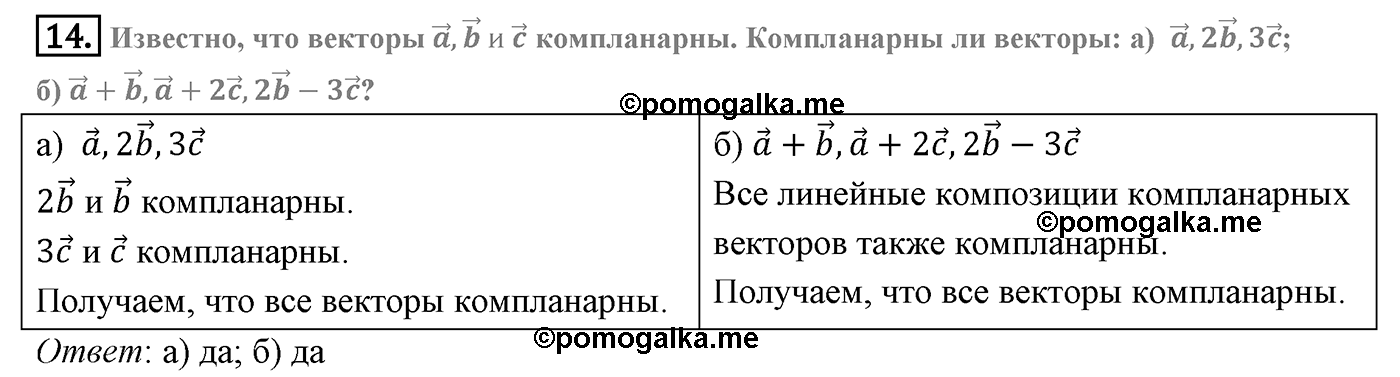 Глава VI. Векторы в пространстве. §3. Компланарные векторы. Страницы 156-157 вопрос №14 — решение 1