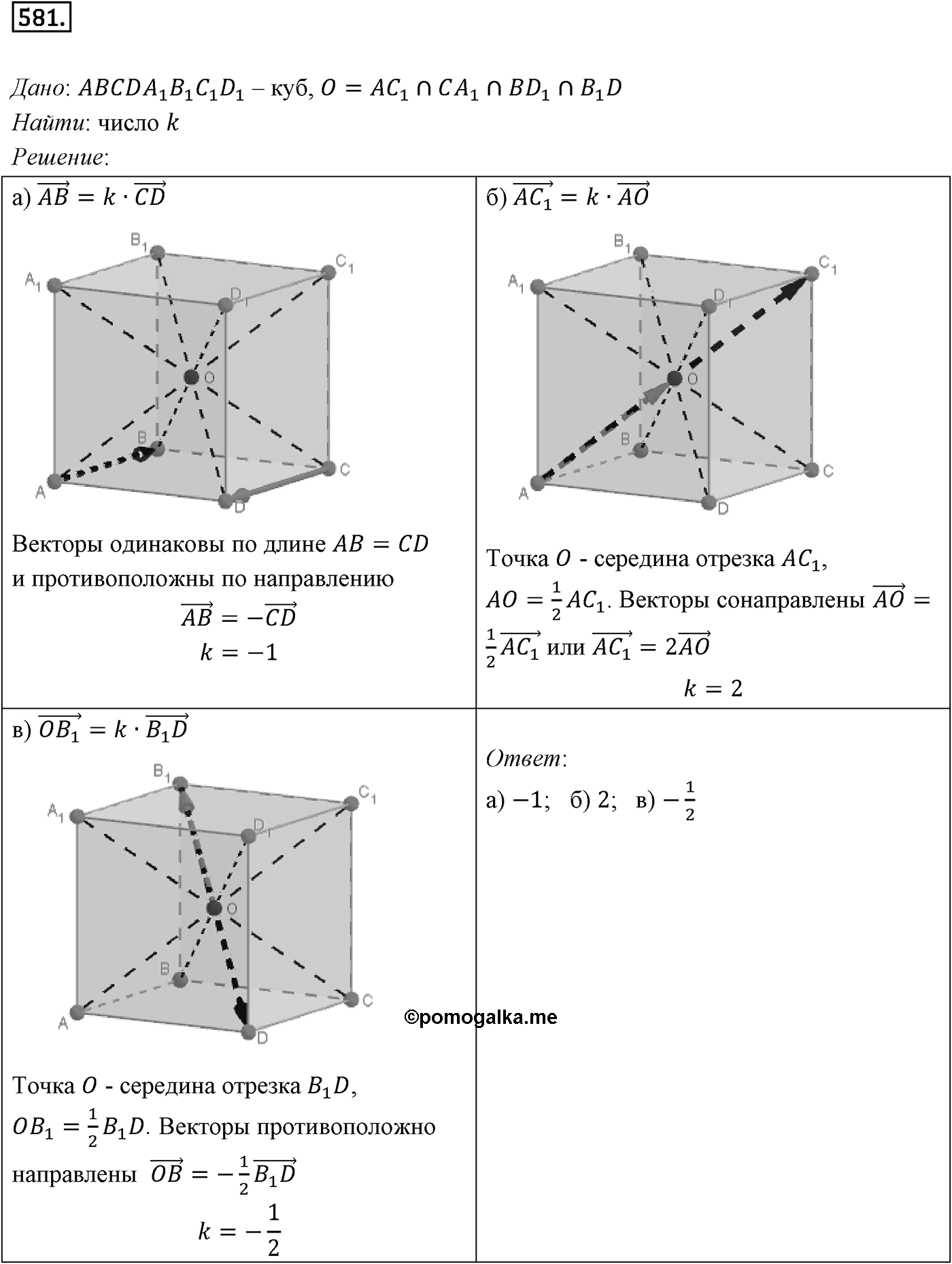 Глава VI. Векторы в пространстве. §2. Сложение и вычитание векторов. Умножение вектора на число. Номер №581 — решение 1