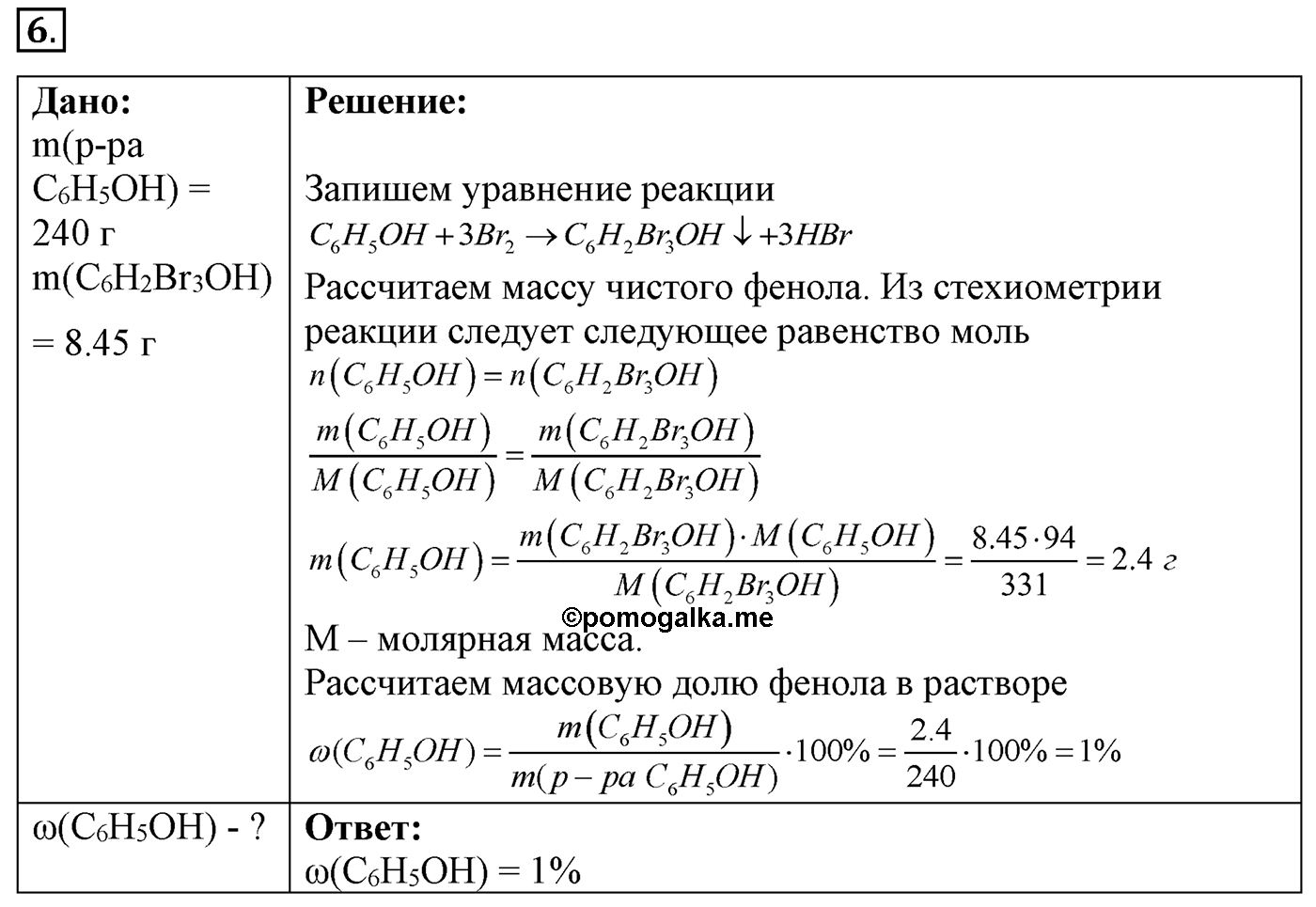 Глава 2. Кислород- и азотсодержащие органические соединения и их природные источники. §10. Фенол. §10 Задание №6 — решение 1