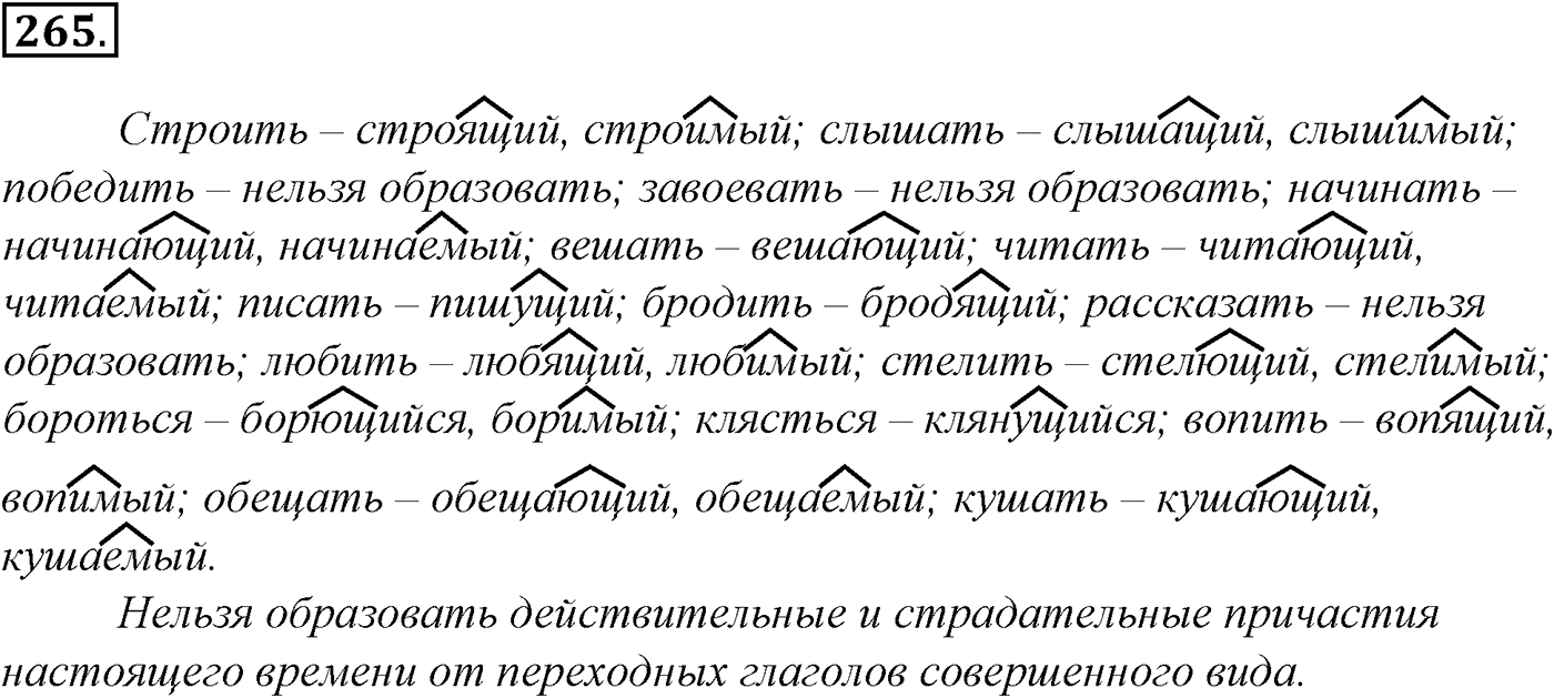Морфология и орфография. 51. Правописание суффиксов причастий. И и ИИ в причастиях и отглагольных прилагательных. Упражнение №265 — решение 1