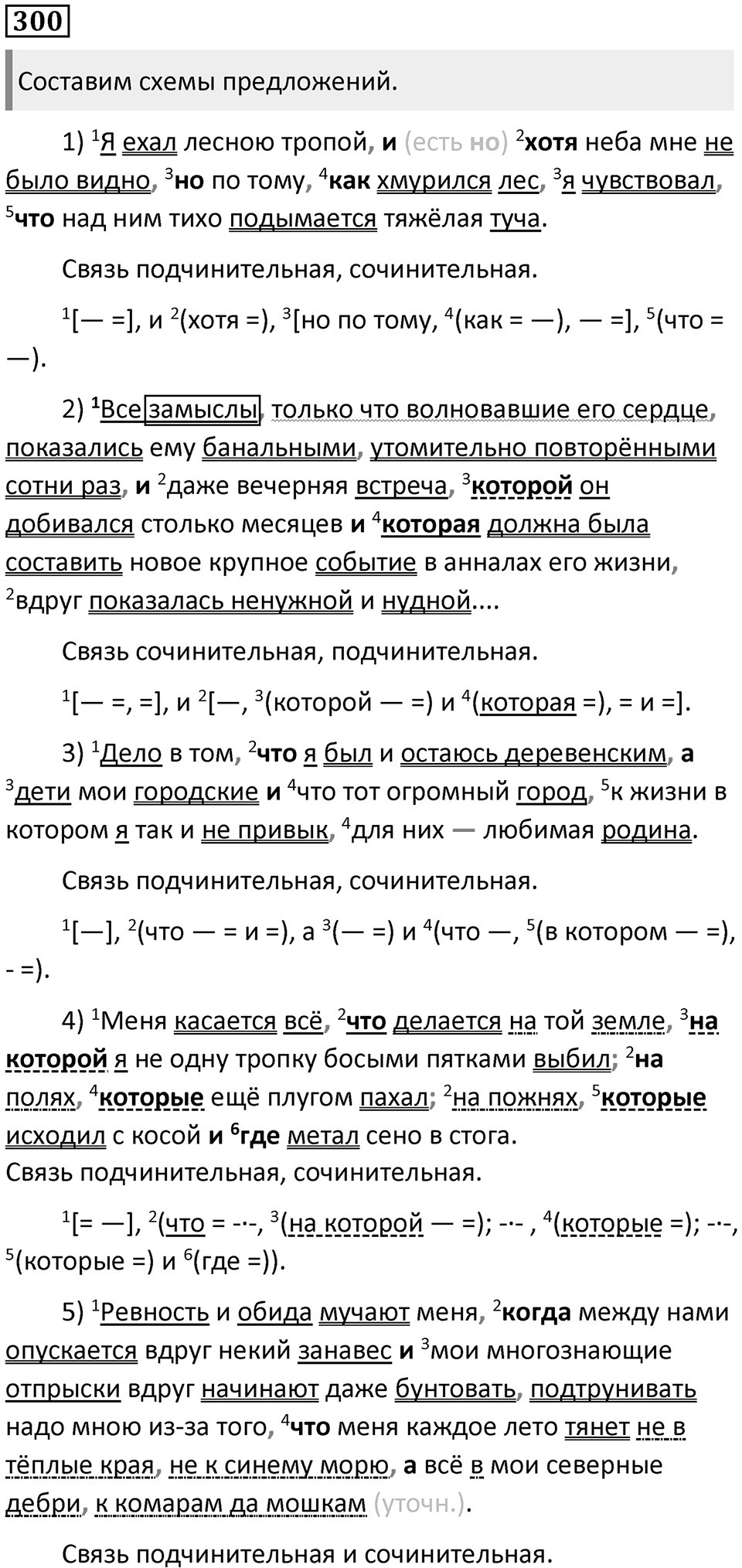 §99. Сложные синтаксические конструкции: сложные предложения с разными видами связи. Упражнение №300 — решение 1