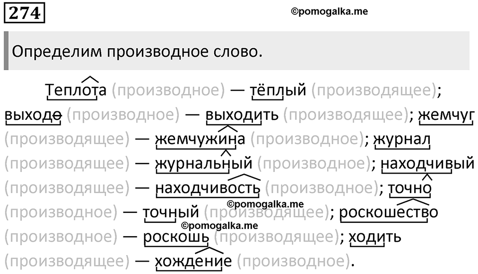 §87. Основа слова. Упражнение №274 — решение 1