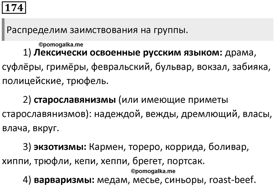 §54. Освоение заимствованных слов русским языком. Упражнение №174 — решение 1