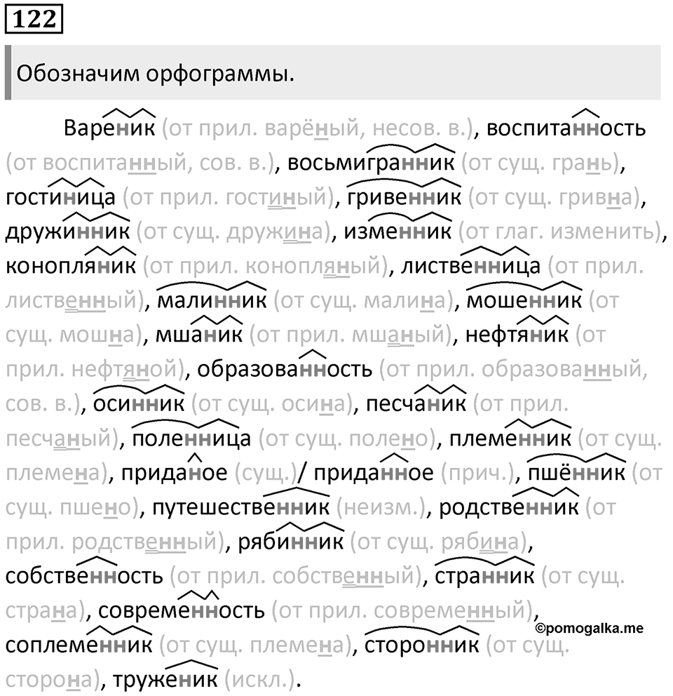 §39. Правописание Н и НН в суффиксах слов разных частей речи. Упражнение №122 — решение 1