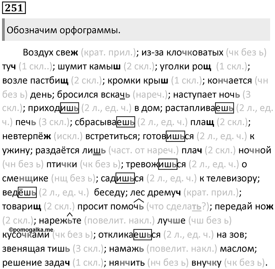 §76. Употребление Ь после шипящих. Упражнение №251 — решение 1