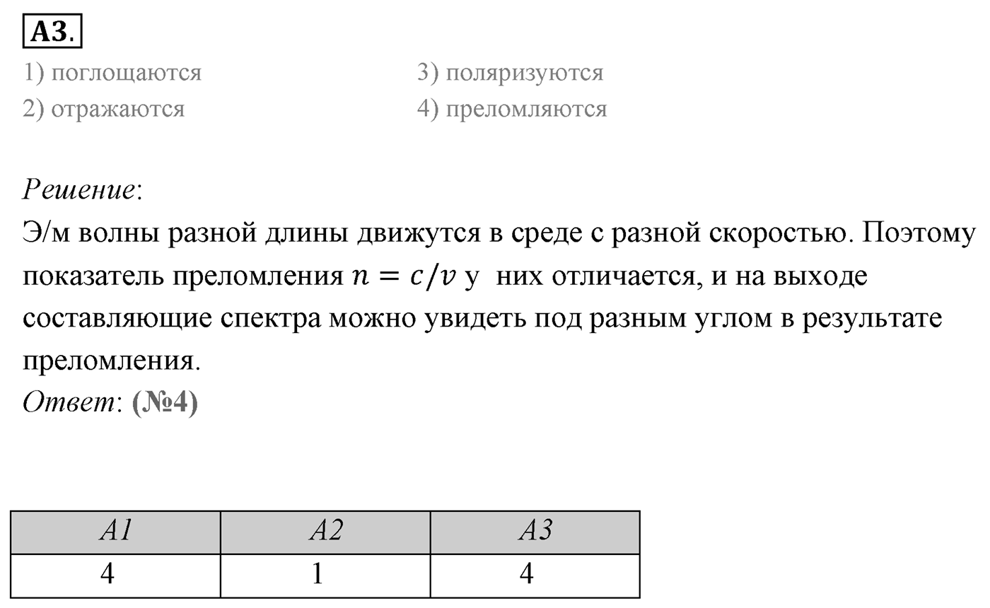 Глава 7. Световые волны. §53. Дисперсия света. Параграф 53 задание к ЕГЭ А-03 — решение 1