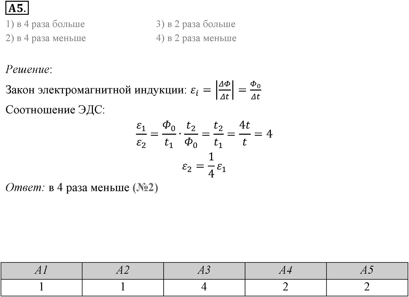 Глава 2. Электромагнитная индукция. §8. Правило Ленца. Закон электромагнитной индукции. Параграф 8 задание к ЕГЭ А5 — решение 1