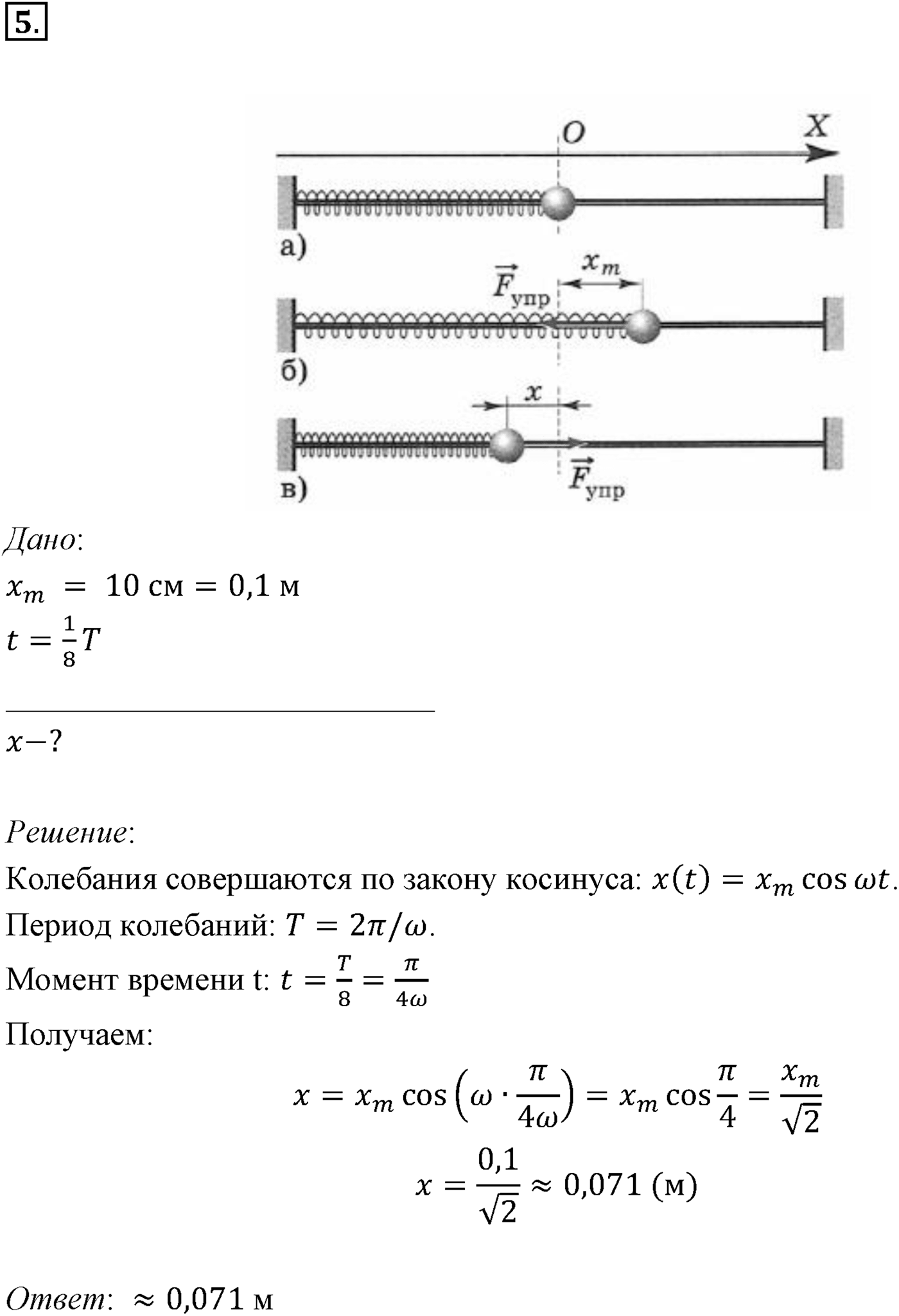 Глава 3. Механические колебания. §15. Примеры решения задач по теме «Гармонические колебания». Параграф 15 задача для самостоятельного решения №5 — решение 1