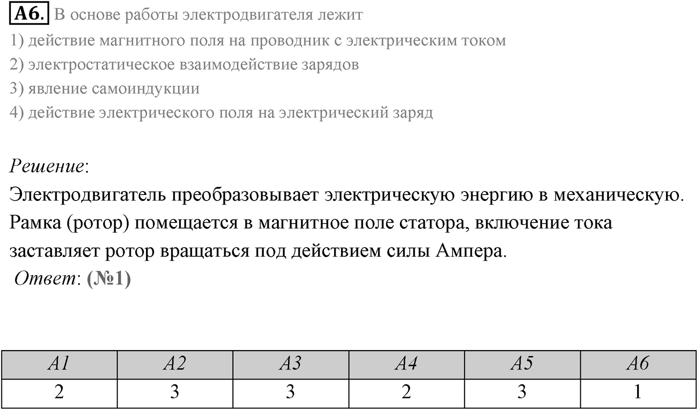 Глава 1. Магнитное поле. §2. Сила Ампера. Параграф 2 задание к ЕГЭ А6 — решение 1