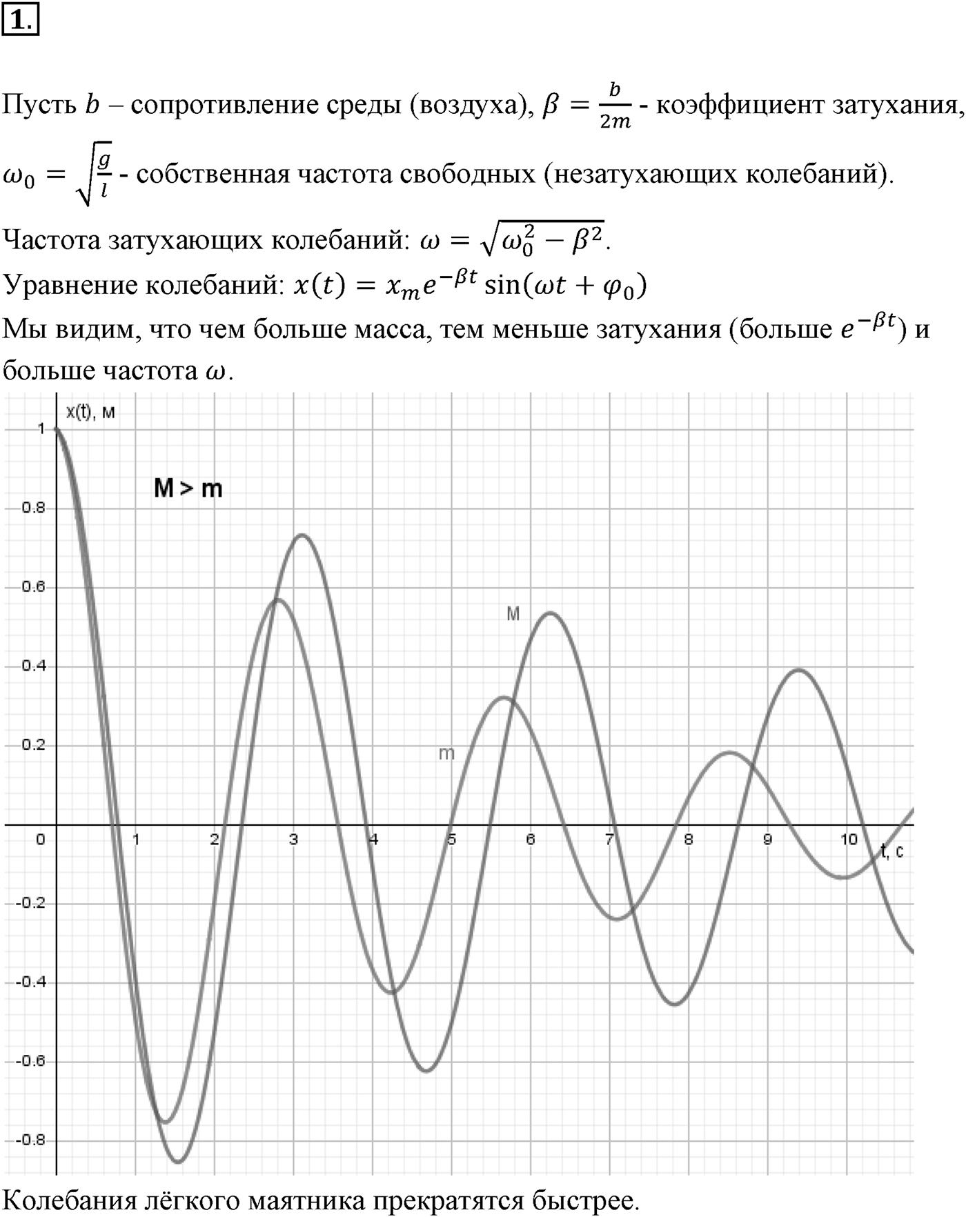 Глава 3. Механические колебания. §16. Затухающие и вынужденные колебания. Резонанс.. Параграф 16 вопрос №1 — решение 1