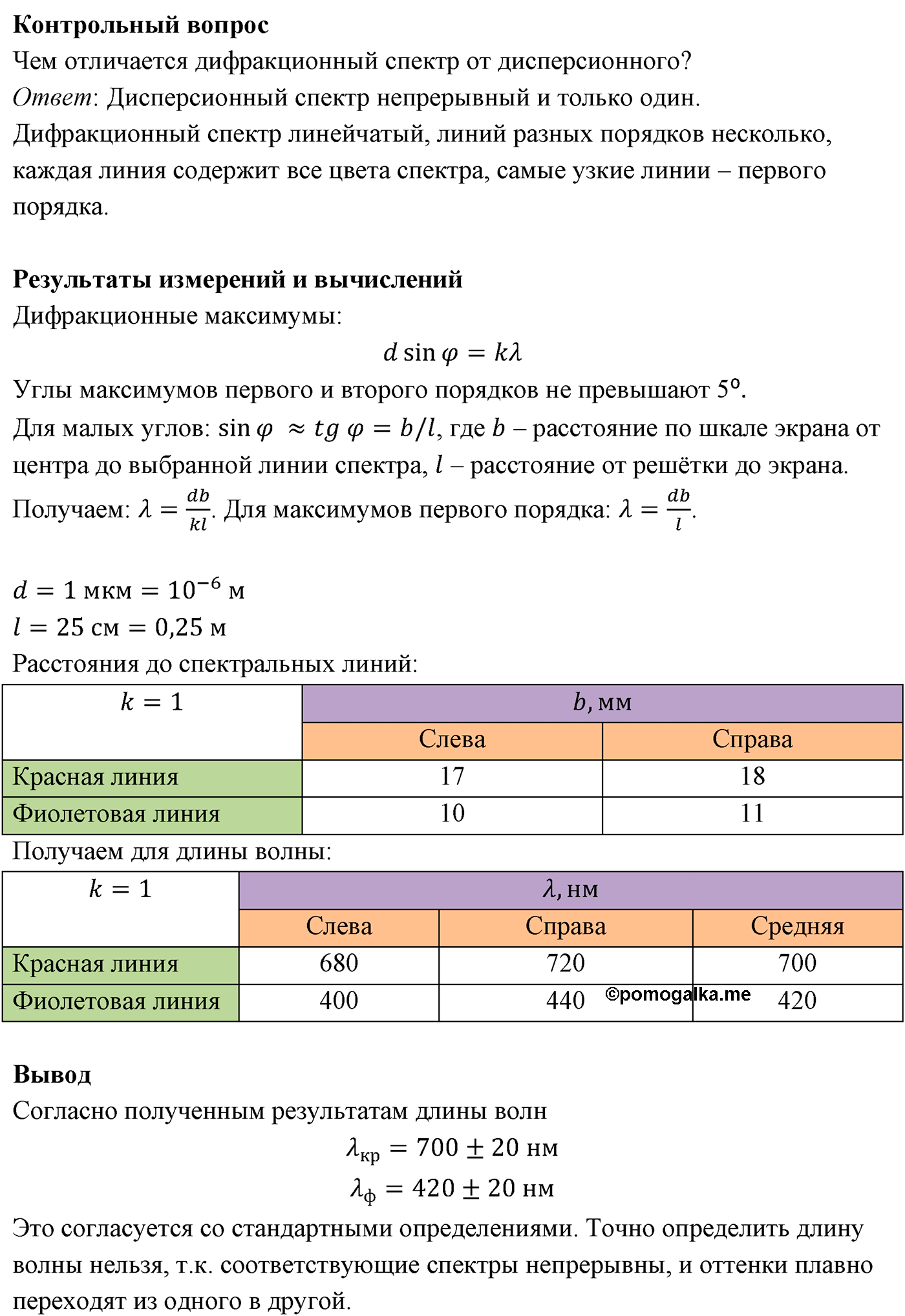 Лабораторные работы. №6. Измерение длины световой волны. Лабораторная работа №6. Измерение длины световой волны — решение 2