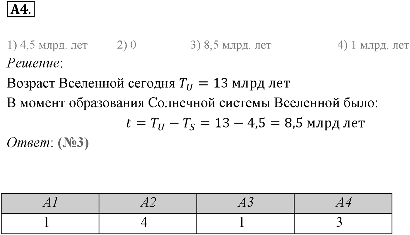 Глава 16. Строение Вселенной. §108. Строение и эволюция Вселенной. Параграф 108 задание к ЕГЭ А4 — решение 1