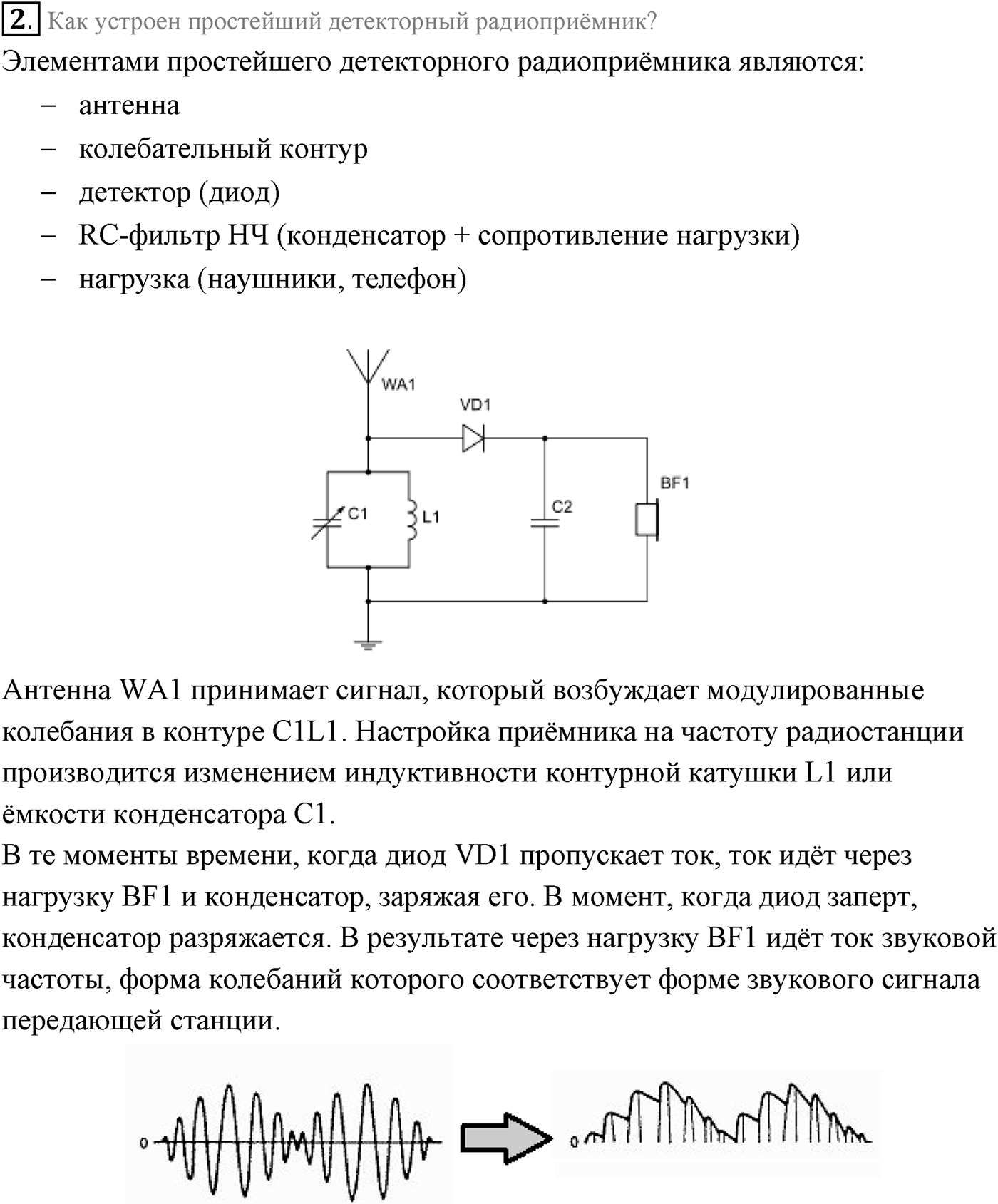 Глава 6. Электромагнитные волны. §38. Модуляция и детектирование. Параграф 38 вопрос №2 — решение 1