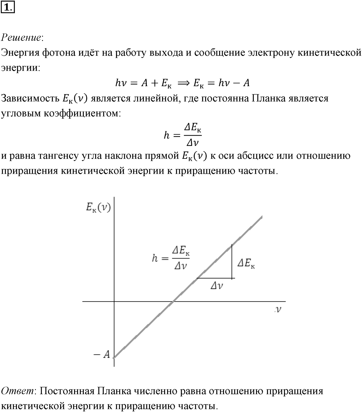 Глава 10. Световые кванты. §73. Примеры решения задач по теме «Световые кванты. Фотоэффект». Параграф 73 задача для самостоятельного решения №1 — решение 1