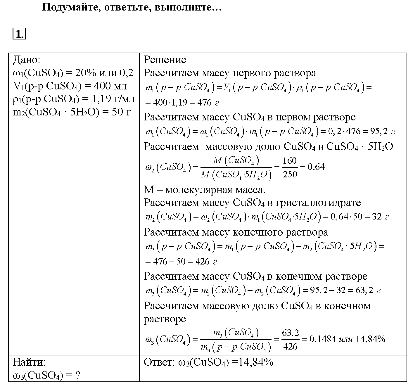 Глава четвертая. Растворы. §17. Подумайте, ответьте, выполните. Задание №1 — решение 1