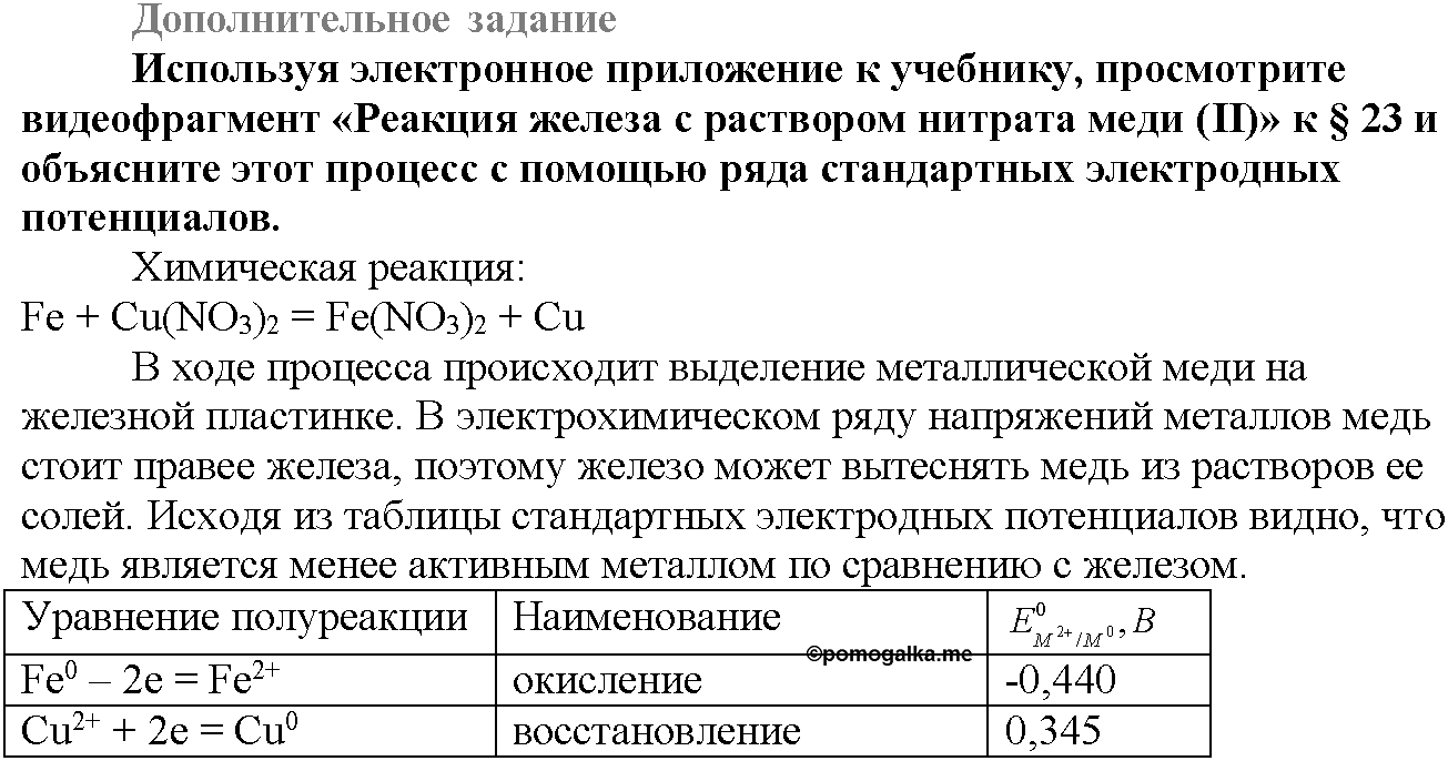 Глава пятая. Электрохимические реакции. §23. Дополнительные задания. Задание №1 — решение 1
