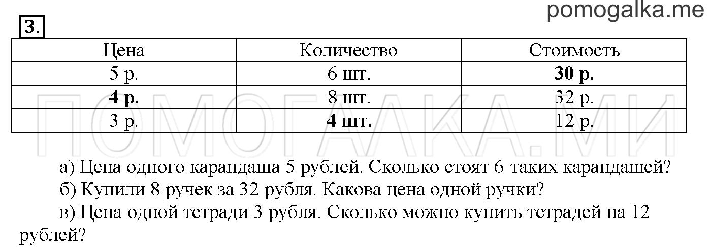 Часть 3. Глава 2. Страница 12. 2.57 Цена, количество, стоимость. Задача №3 — решение 1