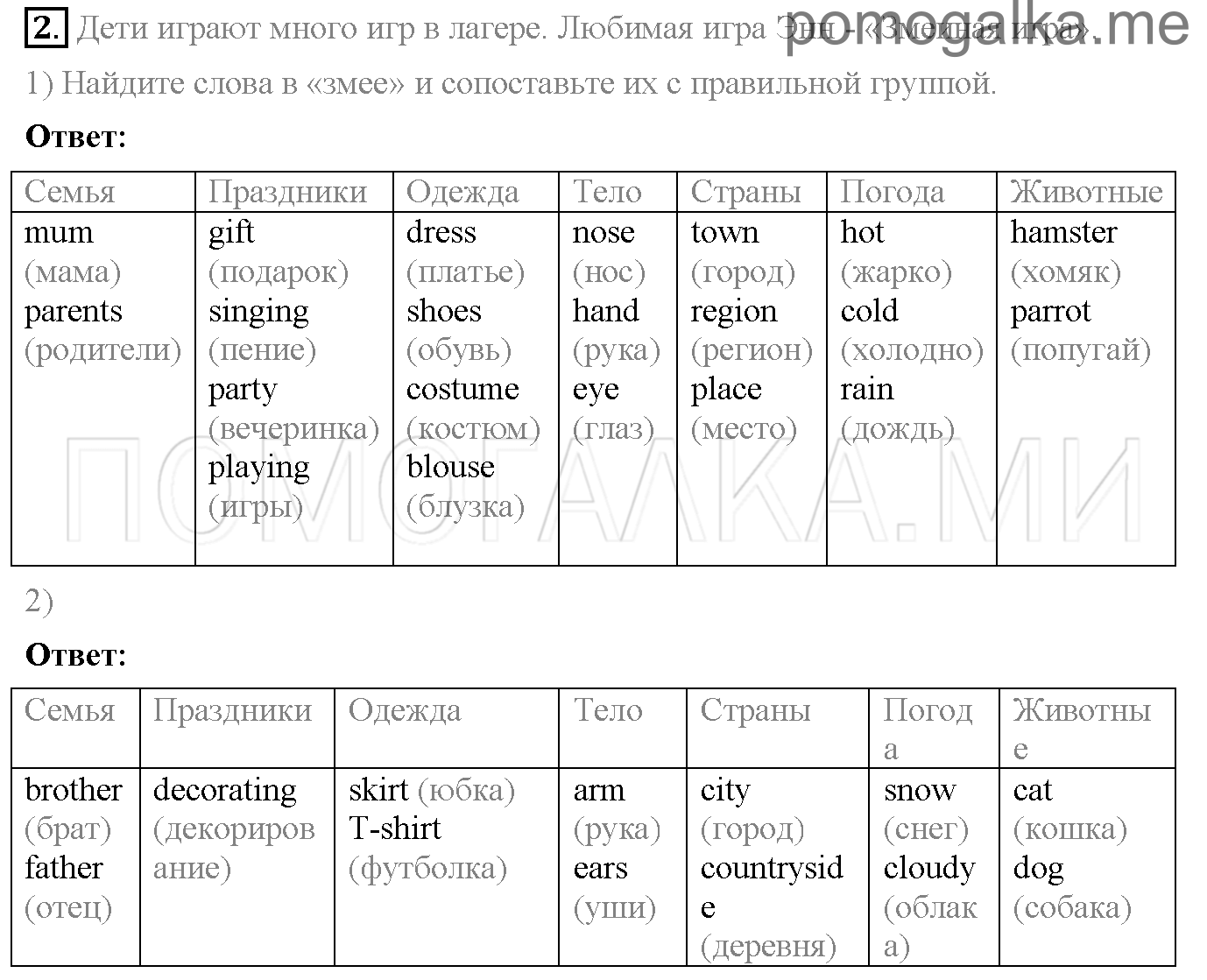 Часть 2. Consolidation. Страница 62. Lesson 2. Задание №2 — решение 1