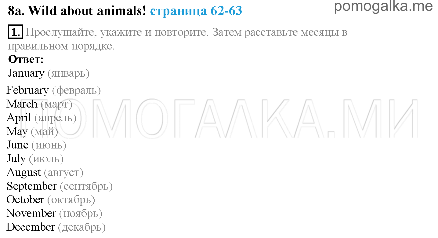 Module 4. At The Zoo!. Страница 62-63. 8a. Wild about animals!. Задание №1 — решение 1