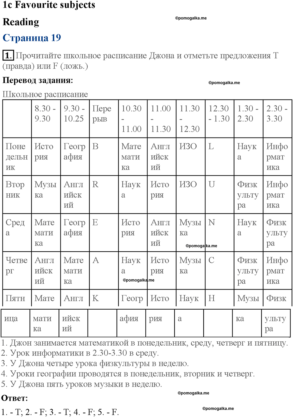 Module 1. Страница 19. 1c. Favourite subjects. Задание №1 — решение 1