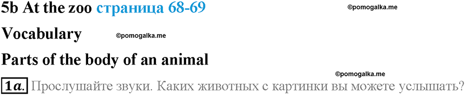 Module 5. World animals. Страница 68-69. 5b. At the zoo. Задание №1a — решение 1