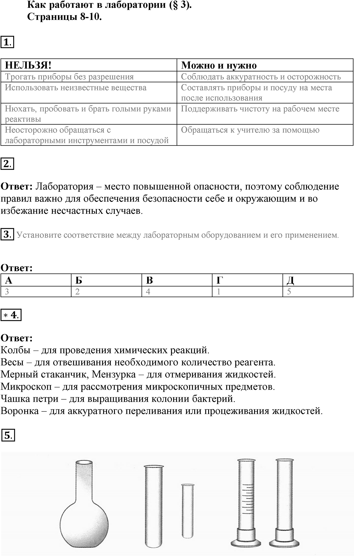 Введение. Биология как наука. Урок 2. Как работают в лаборатории. Страницы 8-10. Тестовый контроль — решение 1