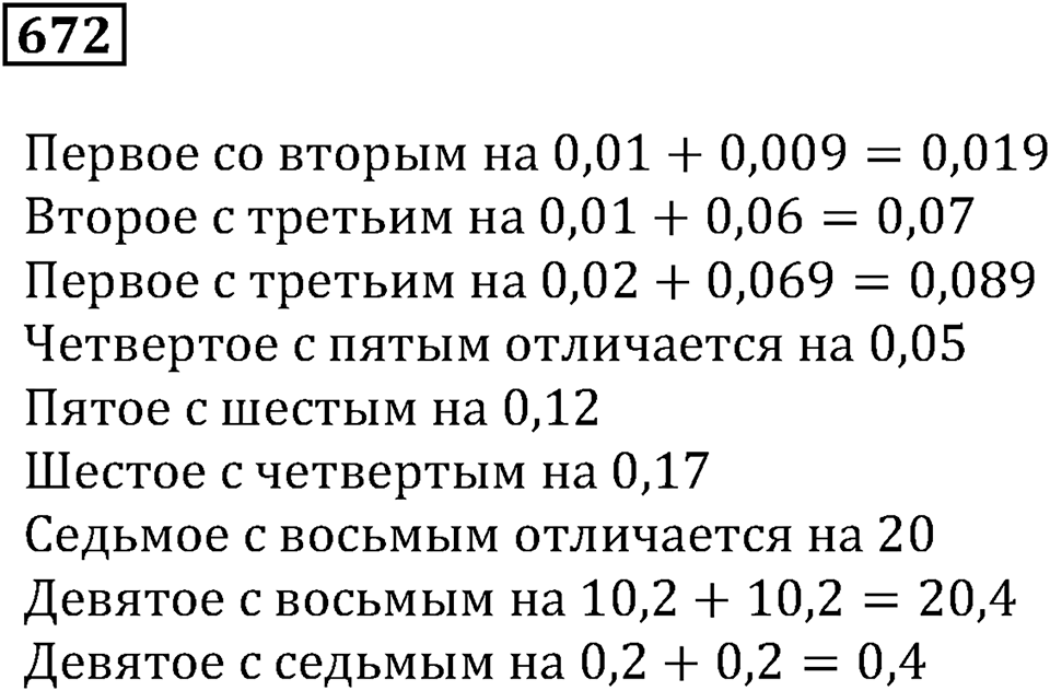 Десятичные дроби. §23. Сложение и вычитание десятичных дробей. Номер 672 — решение 1