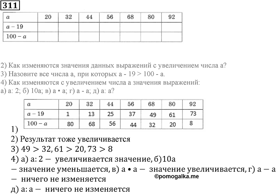 Числовые и буквенные выражения. §10. Буквенные выражения. Номер 311 — решение 1