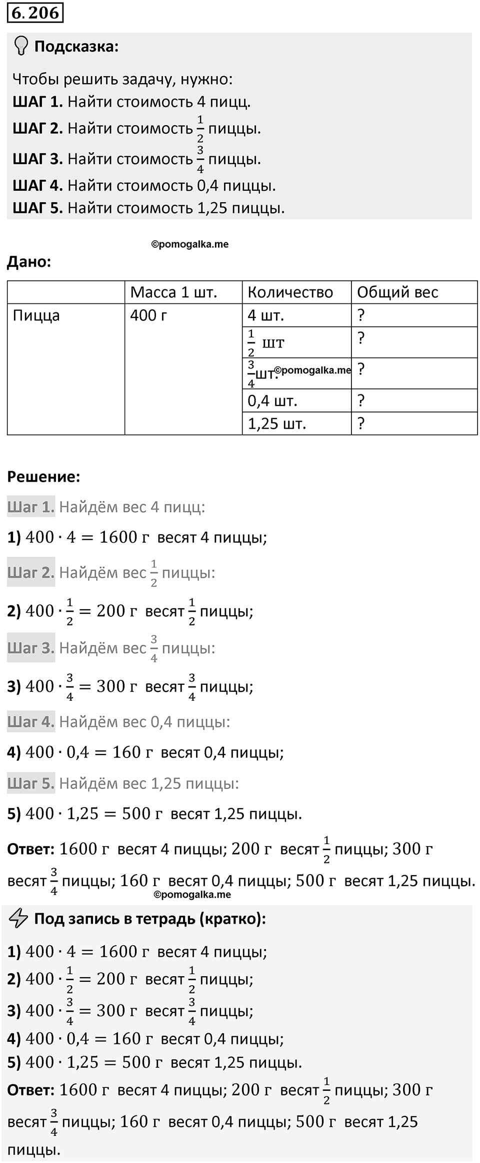 Номер 6.206 — решение 1