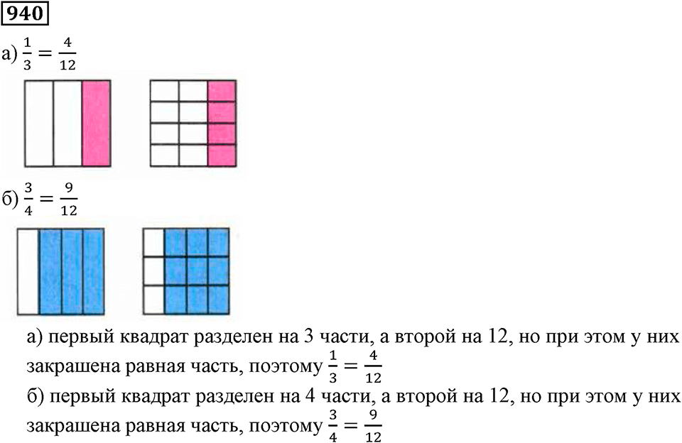 Дробные числа. §5.24 Сравнение дробей. Номер №940 — решение 1