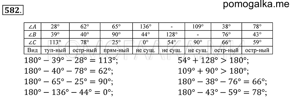 Геометрические фигуры. §33. Свойство углов треугольника. Номер 582 — решение 1