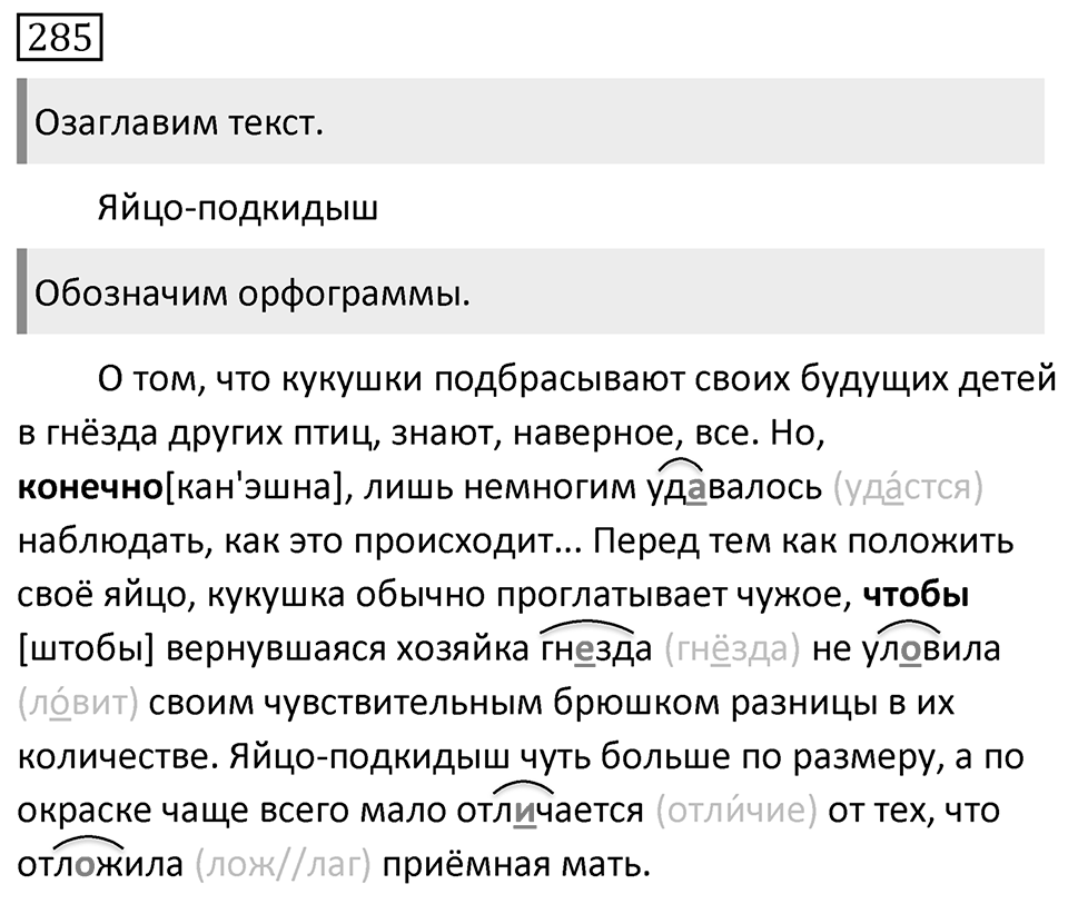 Упражнение 285, ГДЗ по русскому за 5 класс к учебнику Ладыженской, Баранова — решение 1