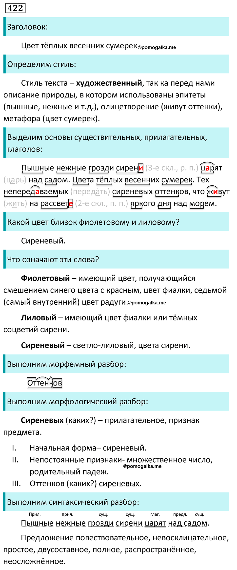 Упражнение 422, ГДЗ по русскому за 5 класс к учебнику Ладыженской, Баранова — решение 1